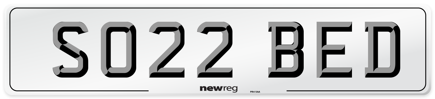 SO22 BED Number Plate from New Reg
